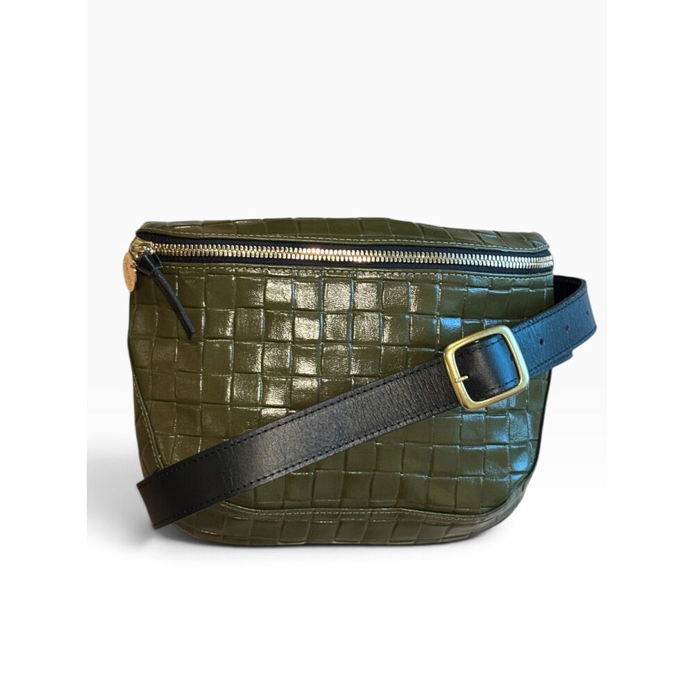 Clare V. Fanny Pack Olive Woven Embossed Leather Belt Bag